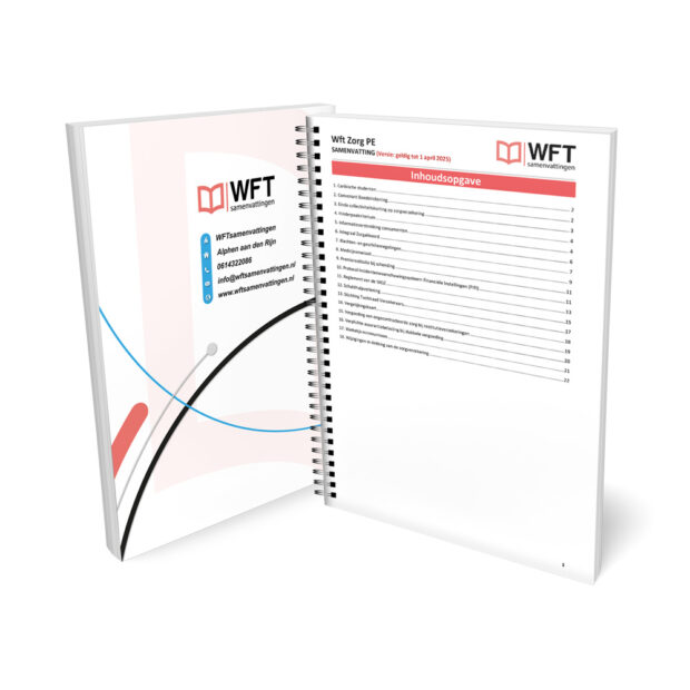 Wft PE Zorg Samenvatting - Geprinte Versie - Inhoudsopgave - Zorgverzekeringen