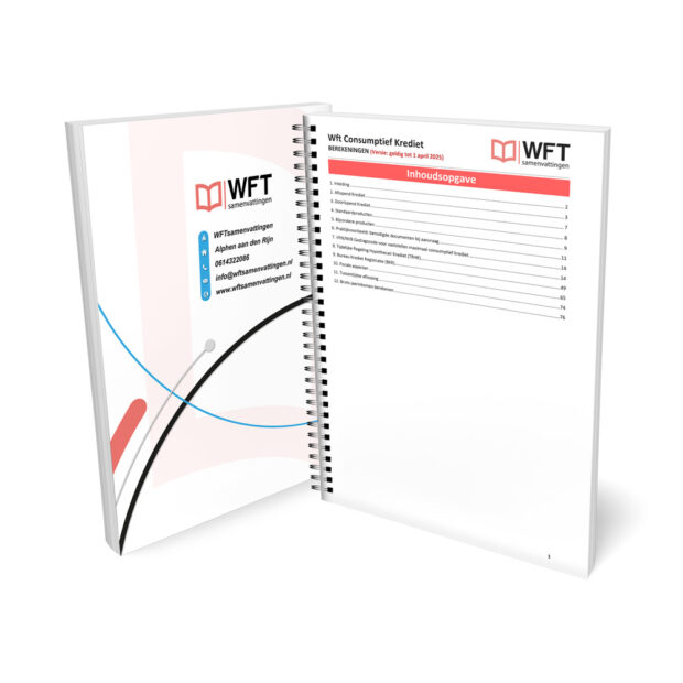 Wft Consumptief Krediet Berekeningen - Geprinte Versie - Inhoudsopgave