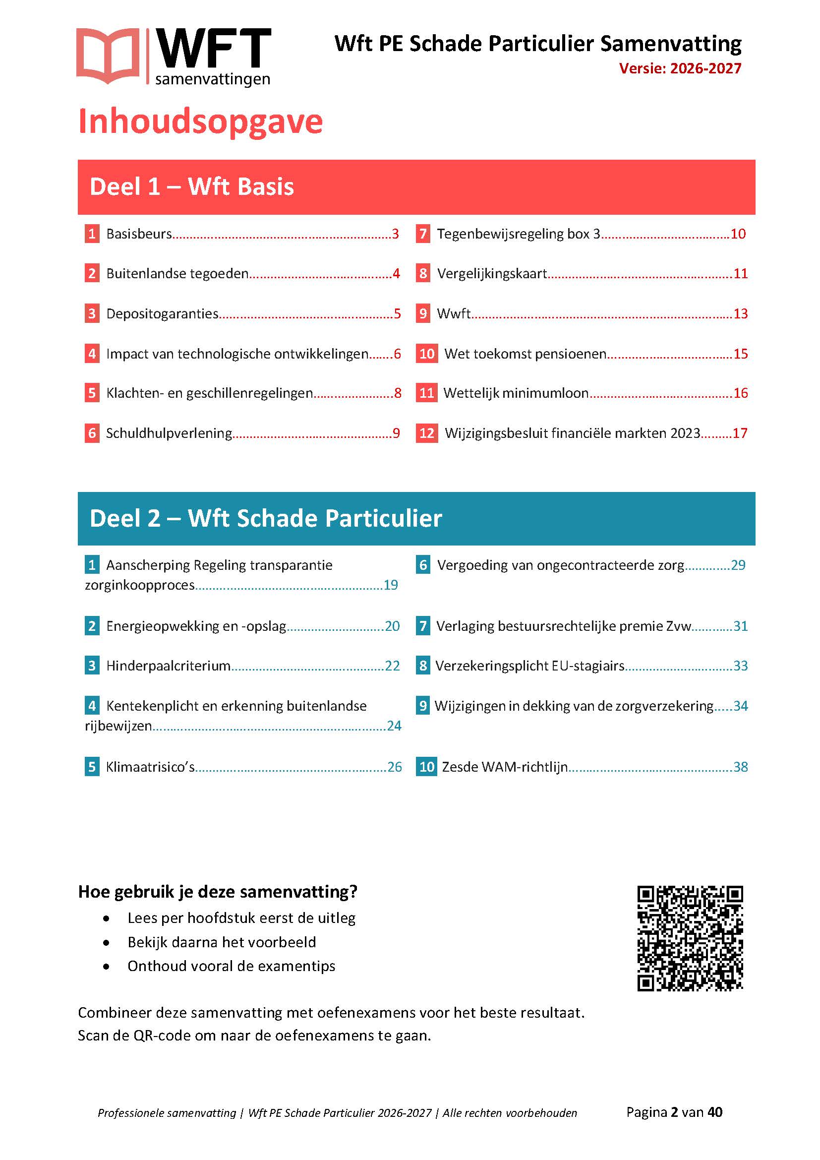 Inhoudsopgave Wft PE Schade Particulier samenvatting
